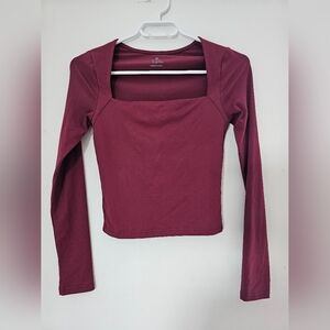 Burgundy Long Sleeve Square Neck